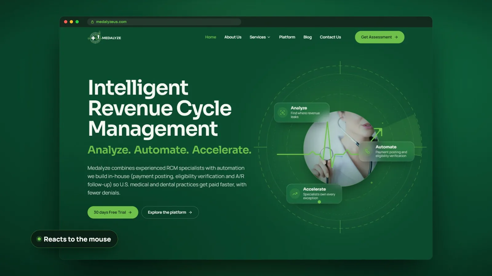 Medalyze homepage: Intelligent Revenue Cycle Management